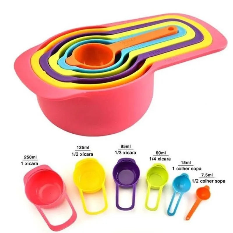 Conjunto Colher Xicaras Medidoras Kit Com 6 Peças Prático Medidoras Cozinha E
