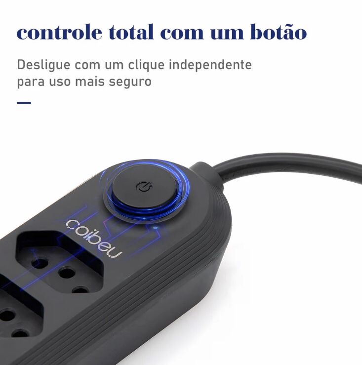 Extensão De 4 Tomadas com 3 usb e 2 Metros