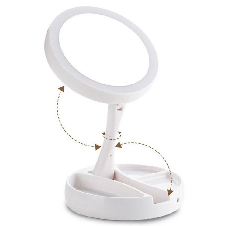 Mini Espelho de Mesa Luz Led Portátil Pilha e USB