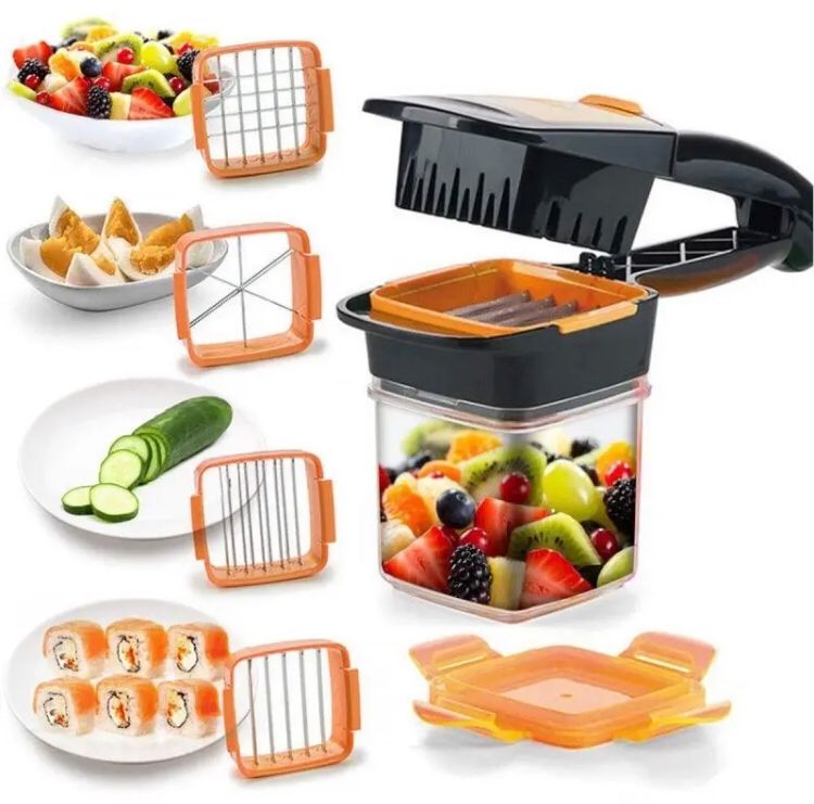 Fatiador Mini Cortador de Legumes e Frutas Inox 5 em 1 - Multifuncional para Cozinha