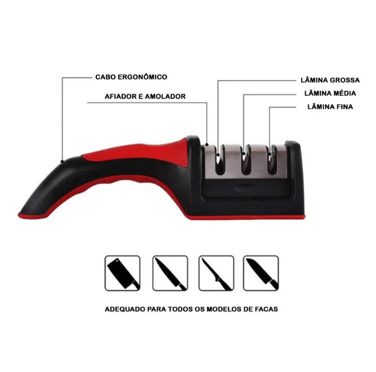 Afiador De Facas Amolador Afia Fácil Profissional Mágico Cozinha Chef