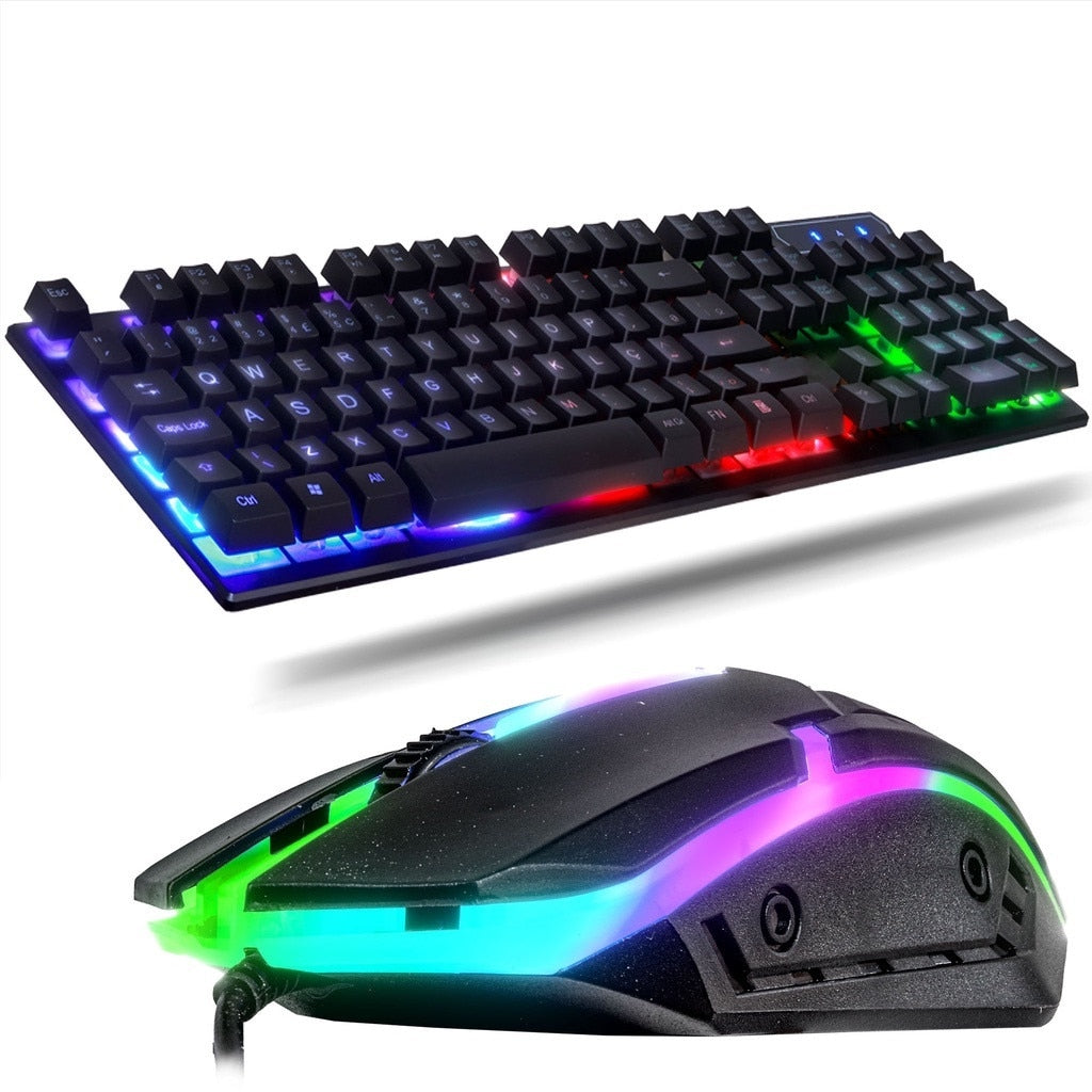 Kit teclado e mouse gamer semi mecânico USB RGB 3200DPI