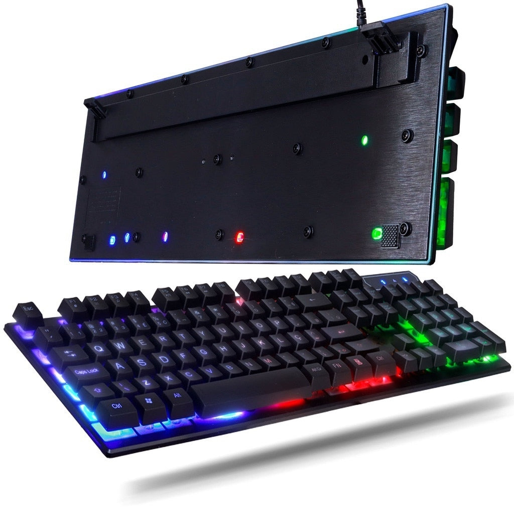 Kit teclado e mouse gamer semi mecânico USB RGB 3200DPI