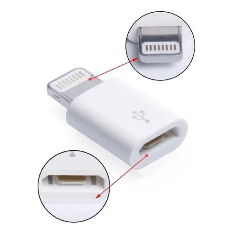 Conversor OTG Micro USB V8, Adaptador para iPhone Lightning