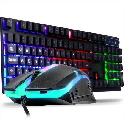 Kit teclado e mouse gamer semi mecânico USB RGB 3200DPI