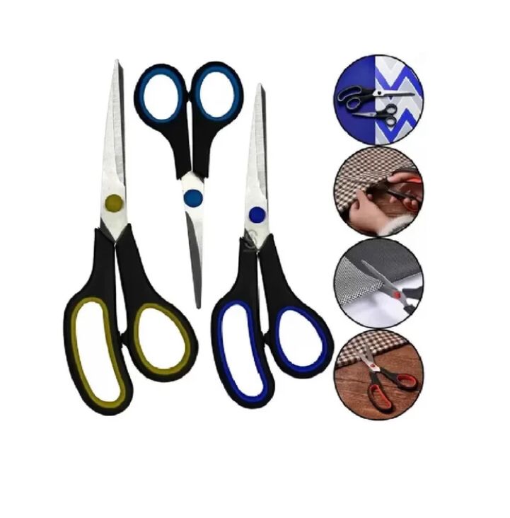 Kit Tesoura 3 Peças Aço Inoxidável Cozinha Papelaria Multiuso